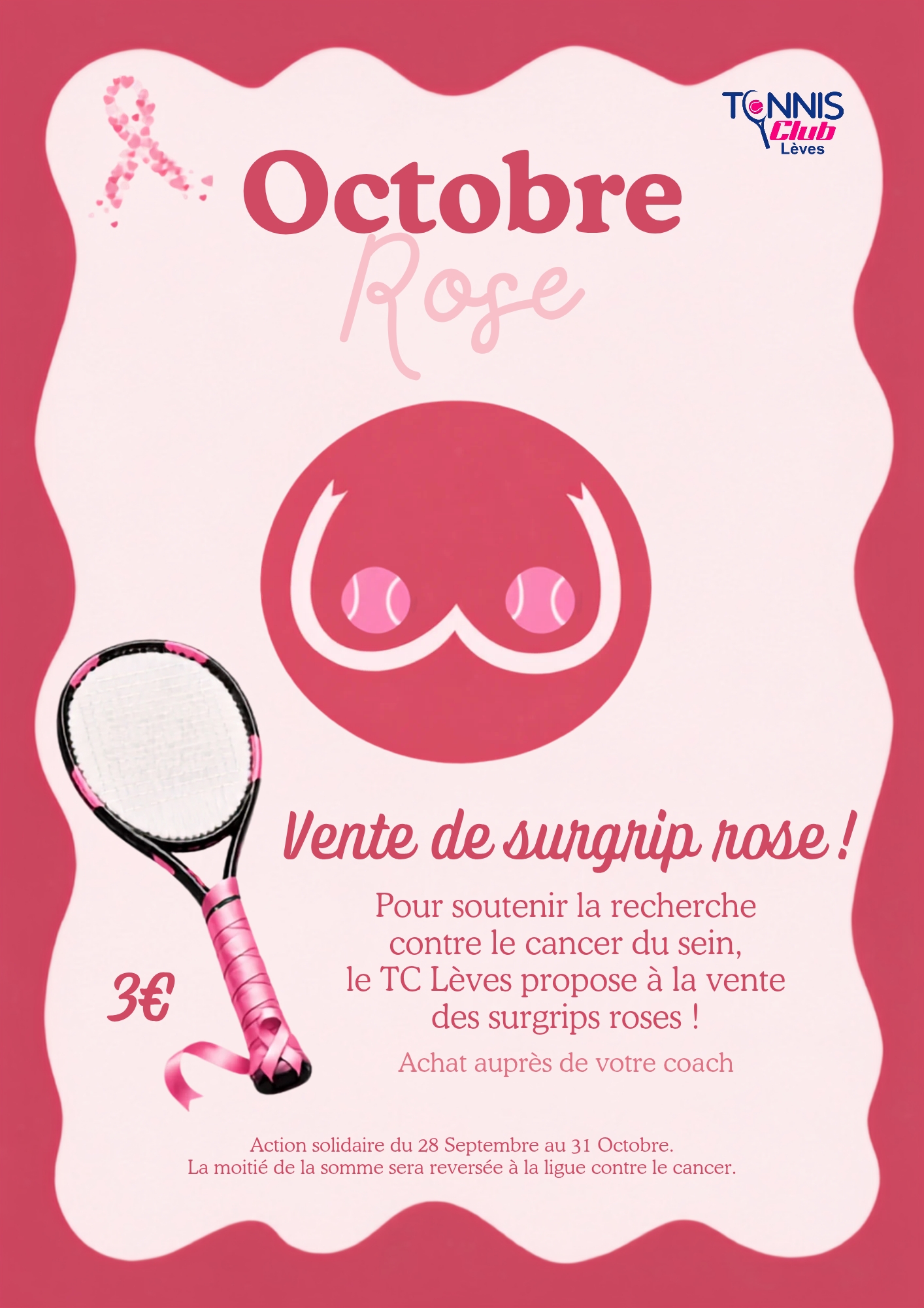 Octobre Rose : vente de surgrips roses au TC Lèves